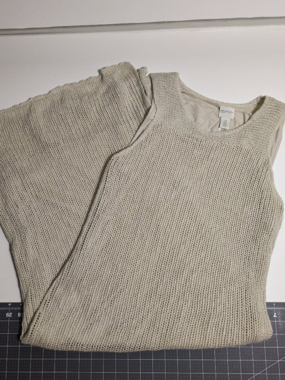 Zenergy By Chicos Maxi Dress Size 2 Large Knitted Linen Blend Beige Shimmer - Picture 5 of 8